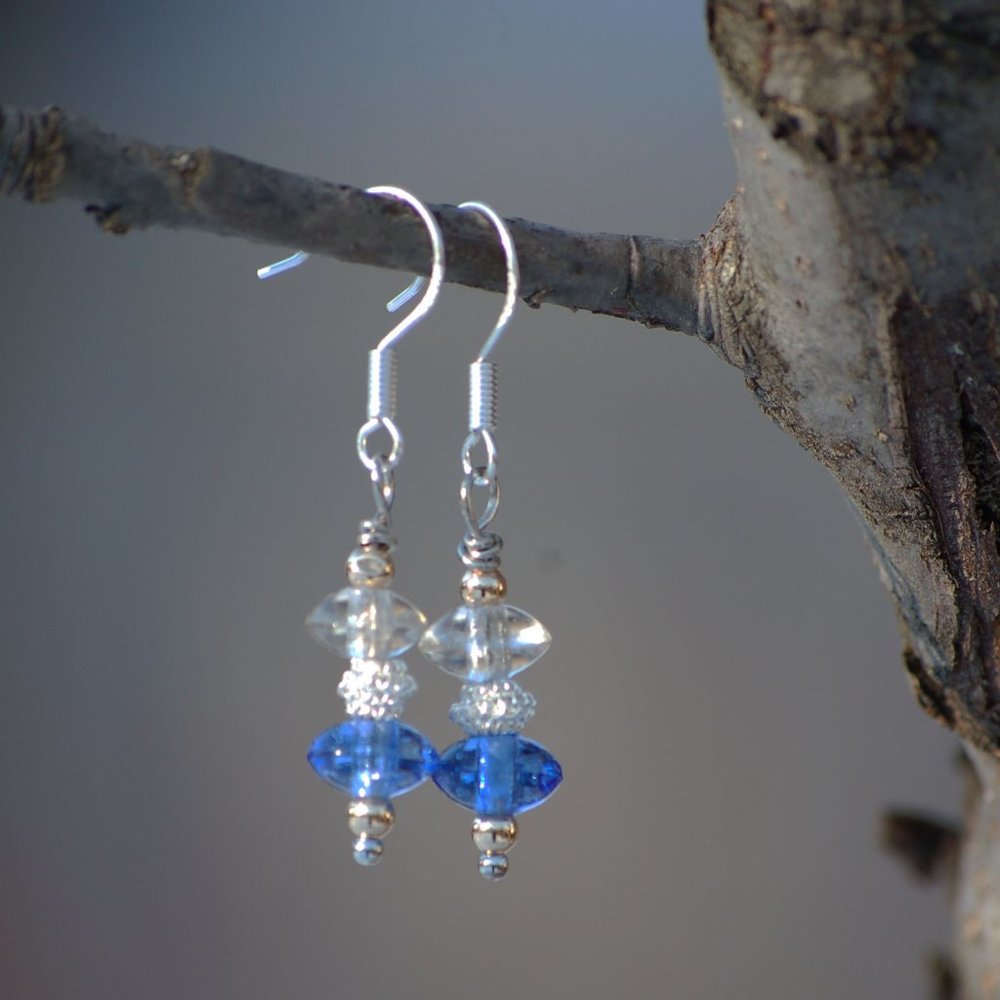Gold Silver and Blue Glass earrings